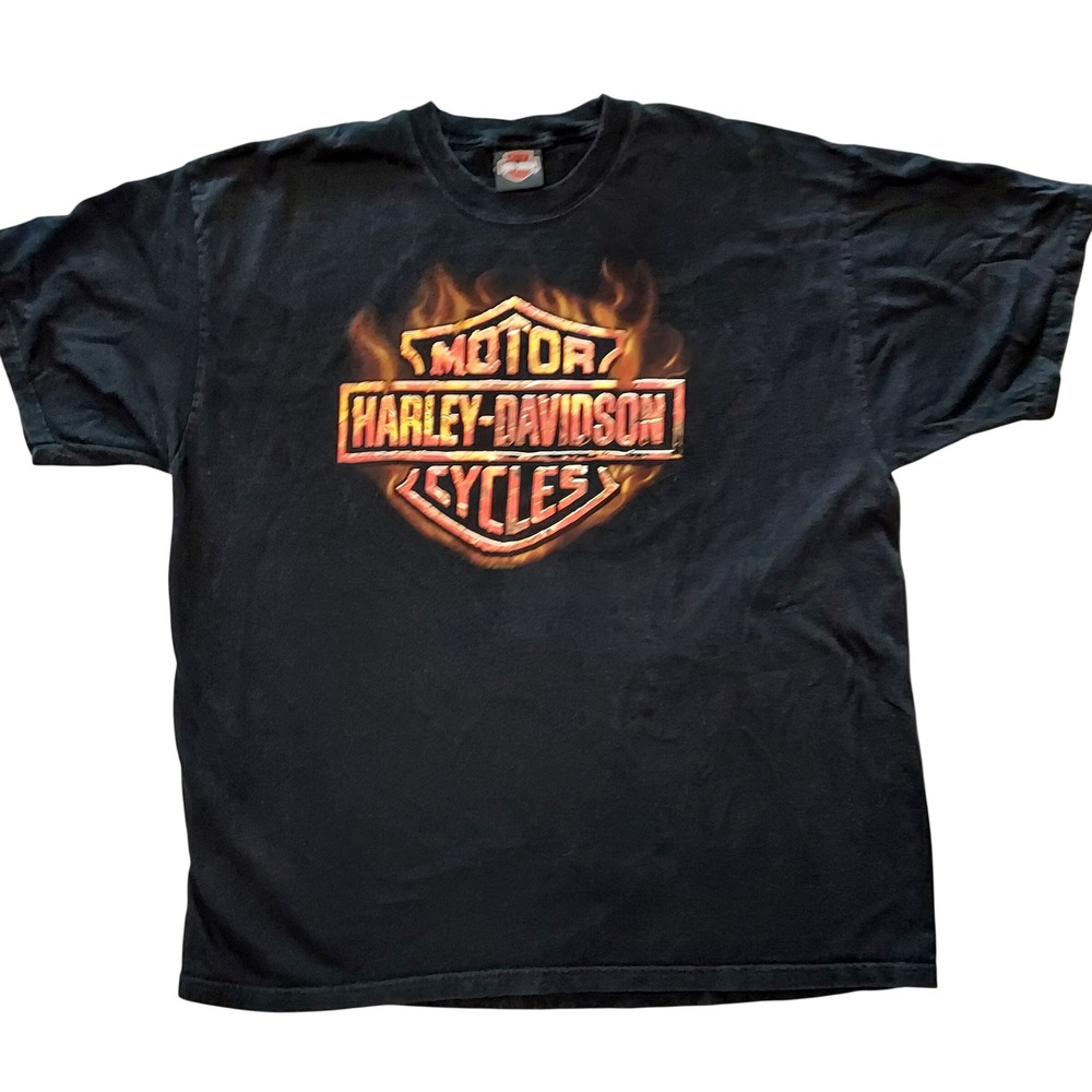 Harley-Davidson T-Shirt Mens‎ XL Black Flame Logo Hanes Beefy-T Biker Moto